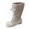Botines de moda para mujer para otoño, con aumento interno de altura y cordones, estilo de nicho, diseño de suela gruesa 2026, longitud hasta la mitad de la pantorrilla