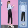 Jeans feminino verão fino 2023 novo cintura alta emagrecedor reto cropped cropped calça de barra fina pequena