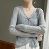 Cardigan de Punto Fino Estilo Coreano para Mujer, Camisa Negra Adelgazante para Aire Acondicionado, Nueva Camisa Larga de Verano 2025