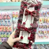 Novo Grampo de Cabelo Xadrez Retro com Laço, Grampo Doce Estilo College com Bola de Pelo e Franjas, Grampo Xadrez Vermelho para Meninas