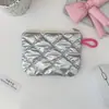 4731 Bolsa de Mão Fofa com Padrão de Losango em Coração Prateado para Blogueira, Porta-Moedas para Maquiagem, Bolsa de Armazenamento Portátil para Higiene