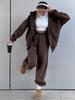 Moletom Feminino Amazon Transfronteiriço 2026 Novo Estilo com Capuz Cardigan de Cor Sólida Europeu e Americano Conjunto Jogger Conjunto de Duas Peças para Mulheres
