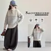 Suéter de Punto Rayado con Cuello Redondo para Niñas Otoño/Invierno 2026 Nuevo Estilo Ropa de Otoño para Niñas Grandes Tejido Elegante con Botones de Cuerno Versátil Moderno