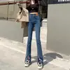 Jeans Negros con Abertura para Mujer Primavera 2025 Nuevas Explosiones Cintura Alta Adelgazantes Pantalones de Boca de Trompeta Pequeña