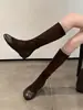 Nuevas Botas Altas de Moda Coreana para Mujer, Adelgazantes de Terciopelo con Cremallera Lateral Estilo 2026, Minimalistas de Suela Plana y Punta Cuadrada