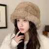 Sombrero de Cubo de Felpa Estilo Coreano para Niñas, Sombrero de Cubo de Felpa Engrosado de Invierno, Cálido y Protector de Orejas, Sombrero Adelgazante, Venta al por Mayor
