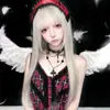 Xingcheng Peluca Femenina Cabello Largo Celebridad de Internet Moda Cabello Largo Liso Chica Blanca Dorada Grupo Lolita Dulce Diaria Peluca Completa