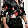 Moda Masculina Transfronteiriça 2026 Cardigã Camisa de Manga Longa com Estampa 3D de Rosas Tendência Casual Versátil