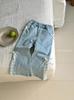 Talla Rollo 25 Jeans Nuevos Primavera y Otoño Niñas Color Sólido Combinan con Todo Jeans Azules Pantalones de Mezclilla con Encaje