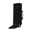 Botas altas de tacón grueso con punta, estilo western, adornadas con tachuelas y flecos, para Otoño/Invierno 2026 WISH, pedido extranjero, tallas grandes 40-43