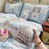 Juego de cuatro piezas de algodón puro tipo puff, grado A para maternidad e infancia, juego de sábana y funda de edredón frescas y sencillas estilo ins, juego de tres piezas de sábana bajera estilo dormitorio estudiantil