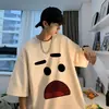 Camiseta Americana Divertida de Manga Corta en el Hombro para Hombre Verano Moda Marca Moda Diseño de Nicho Holgado Único Chic Top