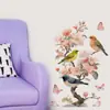 Galho de Flor de Pessegueiro Papel de Parede Floral Animal Fofo Pica-pau Brincando Adesivos Decoração de Parede para Casa Adesivos de Parede Autoadesivos