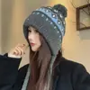 Chapéu Vermelho Estilo Coreano para Mulheres, Balaclava para Outono e Inverno, Chapéu de Lã para Cabeça Grande, Chapéu de Tricô Peludo Quente para Proteger as Orelhas