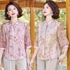 Blusa de gasa estilo chino nuevo para mamá, ropa holgada estampada para mujer de mediana edad y anciana, blusa de manga media que cubre el vientre para mujer