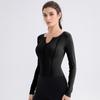 Top de Manga Larga Ajustado Elástico Delgado Transpirable Pra Training Fitness para Mujer Camiseta de Running 52558