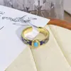 Anel Aberto Gota de Óleo Esmaltado Luz Luxo Alto Padrão Anel Caixa Cega Ao Vivo Vintage Estilo Palácio Flor