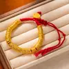 Nuevo Estilo Chino Envoltura Antigua Fa Sha Pulsera Dorada Amarillo Dorado Dios de la Riqueza Marca Redonda Pulsera de Cuerda Roja Cintura de Hombres y Mujeres Línea de Cintura