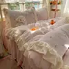 Fufu de leche pequeño floral terciopelo de leche cálido juego de cuatro piezas estilo coreano encaje franela funda de edredón sábana 1.5m falda de cama 4