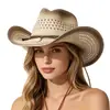 Sombrero de vaquero de paja calada estilo americano, sombrero de paja de ala ancha western transpirable para el verano, sombrero para el sol para exteriores, moderno