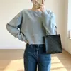Sudadera casual de punto para mujer, estilo de otoño e invierno, color liso, cuello redondo, corte holgado, adelgazante, para uso diario, transfronteriza europea y americana
