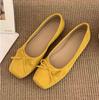 Sapatos Baixos Vermelhos Femininos Primavera Novos Estilo Francês Suaves Sapatos Estilo Bailarina Feijão Amarelos de Salto Alto