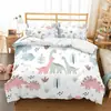 Amazon transfronterizo juego de tres piezas lindo estampado de dinosaurio de dibujos animados poliéster ropa de cama comercio exterior textil para el hogar al por mayor