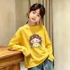 Camiseta infantil de algodão puro com mangas compridas e estampa de desenho animado, adequada para primavera e outono, gola redonda, peça básica versátil para meninas e bebês, estilo moderno