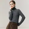 Nuevo suéter de cachemir 100% puro para otoño e invierno con bordes enrollados, cuello alto superpuesto, corte ajustado, versátil, cálido y versátil top de punto básico