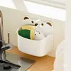 Caja de almacenamiento linda de oso de dibujos animados para colgar en la pared, cocina, para cebolla, jengibre y ajo, sin perforaciones, almacenamiento en pared, colgante lateral de refrigerador, azul