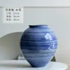 Vaso Cerâmico Moderno Minimalista de Jingdezhen para Hall de Entrada e Sala de Estar, Recipiente Hidropônico para Arranjo de Flores, Ornamento Decorativo com Textura Azul