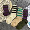 Calcetines Vintage de Primavera 2026 para Mujer, Calcetines Holgados a Rayas Color Block de Moda, Gruesos de Punto Mediana Caña Cómodos y Versátiles, Calcetería de Algodón al por Mayor