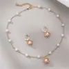 Joias Transfronteiriças Europeias e Americanas, Conjunto de Colar de Pérolas Simples e Fashion, Colar com Pingente de Pérola Coração Estrela do Mar de Verão