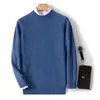 Novo suéter de lã com gola alta meia, fio duplo, espessado, modelagem solta, tricô casual de inverno, suéter masculino de cashmere
