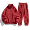 Traje deportivo de color liso para primavera y otoño 2025 para hombre, conjunto de dos piezas con pantalones de pierna abierta y chaqueta de manga larga con cuello, traje para correr para hombre