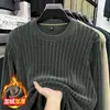 Outono Inverno Veludo Austríaco Listrado Quente Moletom Masculino Gola Redonda Manga Longa Camiseta Casual Camisa Básica Venda Direta da Fábrica Pronta Entrega