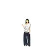 Camiseta Casual Americana de Estrelas Estilo Igual Manga Curta Soltinha no Ombro Emagrecedora Feminina Verão Casual Versátil