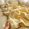 Juego de Cuatro Piezas de Colcha de Verano con Borde de Concha y Puntada Triangular de Color Sólido Clase A, Colcha de Seersucker Fresca y Simple para Aire Acondicionado Venta al por Mayor Transfronteriza