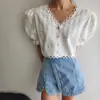 2026 Novo Estilo de Verão Estilo Coreano Moda Feminina Camisa Elegante com Manga Bufante para Mulheres