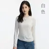 Nova blusa básica Tencel com lã, manga longa, gola redonda, perfeita para o início do outono, uma camiseta versátil e casual para mulheres