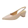 Tacones Altos de Punta Color Nude Estilo Francés para Mujer 2026 Charol Sandalias Cómodas de Tacón Bajo Abiertas por Detrás con Correa al Tobillo Hechas a Medida
