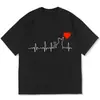 Camiseta Informal de Algodón con Estampado de Corazón y Latido de Gato a la Moda Unisex de Manga Corta con Cuello Redondo Camiseta de Pareja para el Día de San Valentín Verano 2026