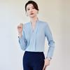 Camisa azul claro cuello en V mujer manga larga primavera y otoño temperamento de alta gama estilo diosa profesional para ir al trabajo top de mujer otoño