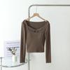 Encaje fresco y dulce con almohadilla en el pecho cuello cuadrado manga larga ajuste ceñido estilo occidental interior top combinable