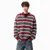 Tricô Listrado Americano com Gola de Contraste para Homens e Mulheres, Tricô Pulôver Estilo Preguiçoso de Inverno, Tricô Casual de Marca Tendência Retrô
