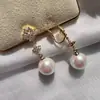 Pendientes de Perla de Lujo Ligero Retro Francés Elegantes Simples Versátiles Elegantes Exquisitos Joyería para Orejas de Diamante Copo de Nieve