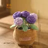 Planta de rosa artificial tejida en maceta, producto terminado hecho a mano a crochet, flor artificial para decoración de escritorio en casa, venta al por mayor de regalos, flor de hilo