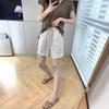 Shorts de Lino Anchos de Pierna Recta Clásicos Elásticos de Cintura Alta Adelgazantes y que Realzan la Altura para Mujer Y0625M