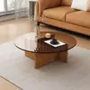 Mesa de centro para sala de estar, diseño cuadrado de vidrio templado y madera maciza, estilo moderno y minimalista, resistente a los arañazos, adecuada para apartamentos pequeños, y con un toque de lujo