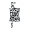 Top de Verano Nuevo para Mujer Estilo Europeo y Americano con Estampado Animal de Malla de Seda sin Tirantes 4828 4829